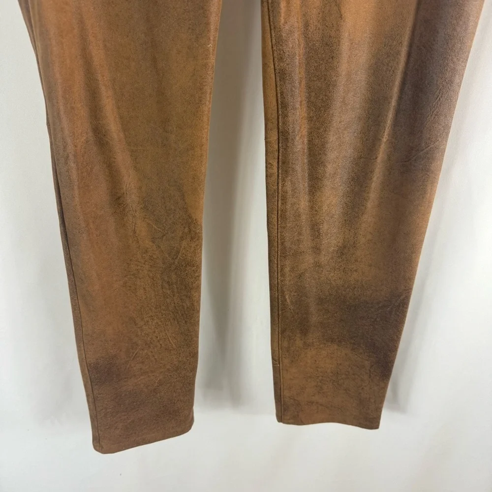 Chicos Sz 2 Regular ( US 12) Medium Md Brown Vegan Faux Suede Stretchy Slim Leg